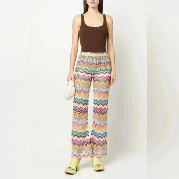 Missoni Pants Flare Cover Up Trousers Metallic Crochet Zig Zag Swim Chevron 40 4 - Picture 3 of 13